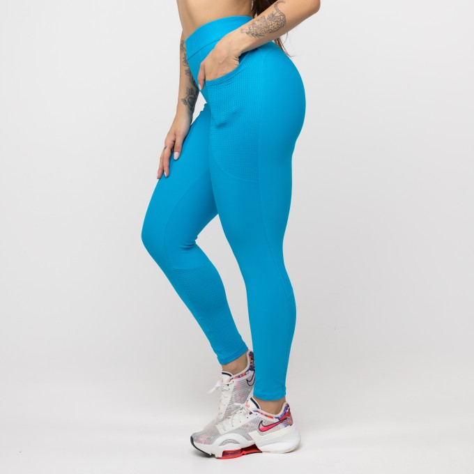 Legging com Bolso e Cós de Elástico - Azul Malibu
