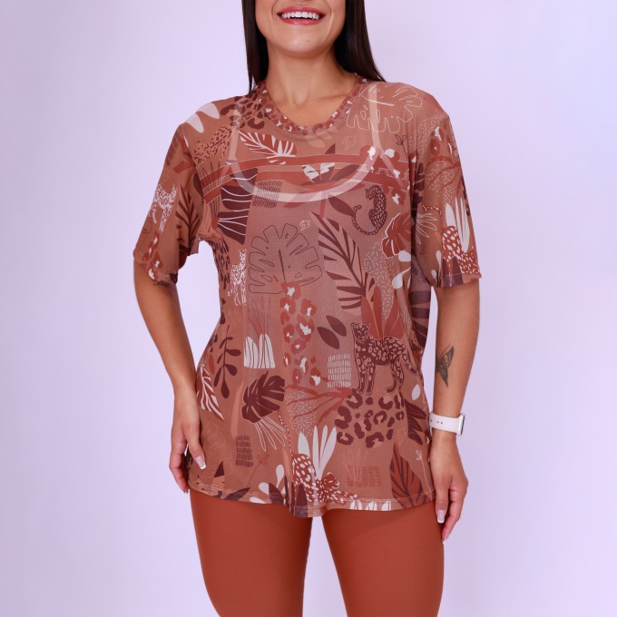 Camisão de Tule Estampado - Onças Wild