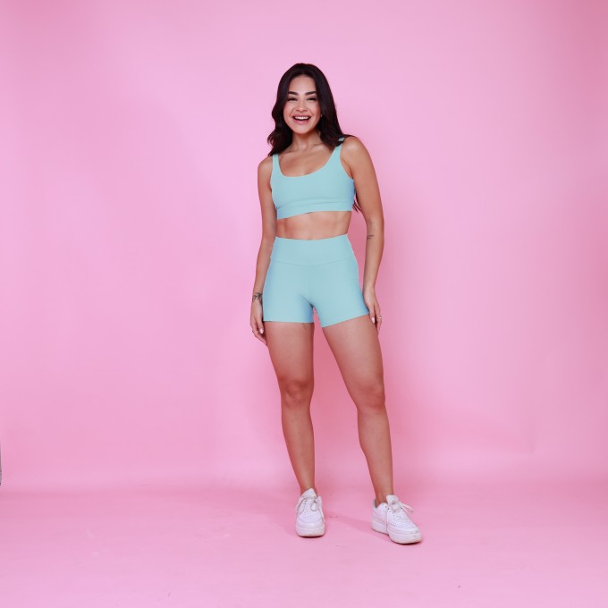 Conjunto Top Camiseta & Short com Bolso Unilateral - Azul Sereno