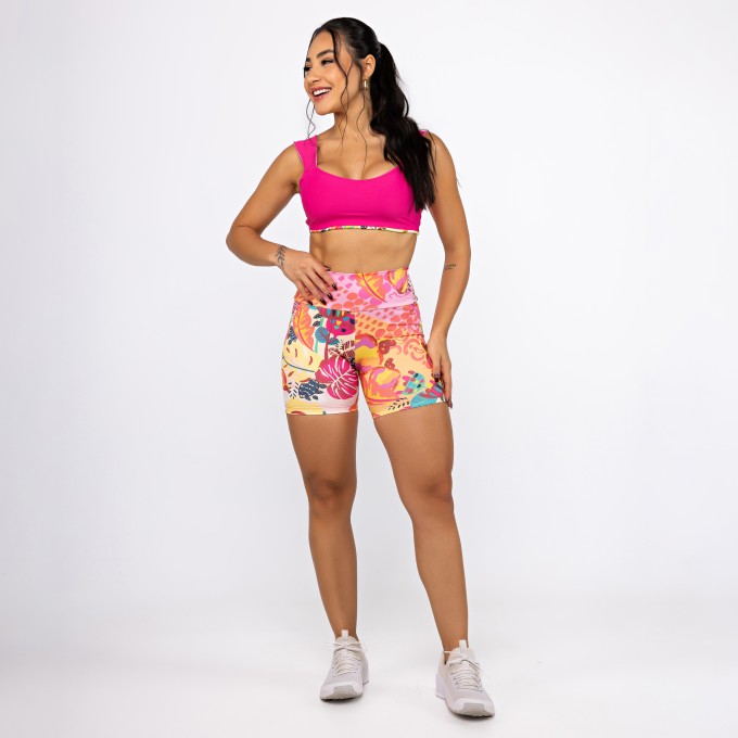 Conjunto Top Vintage Dupla Face & Short Alongado - Floral Pink