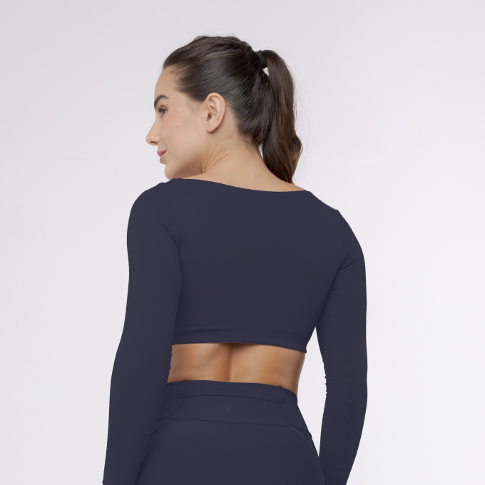 Top Cropped Manga Longa Sleek - Marinho