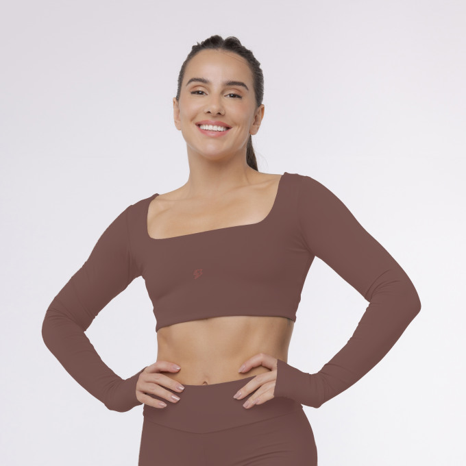 Top Cropped Manga Longa Sleek - Café