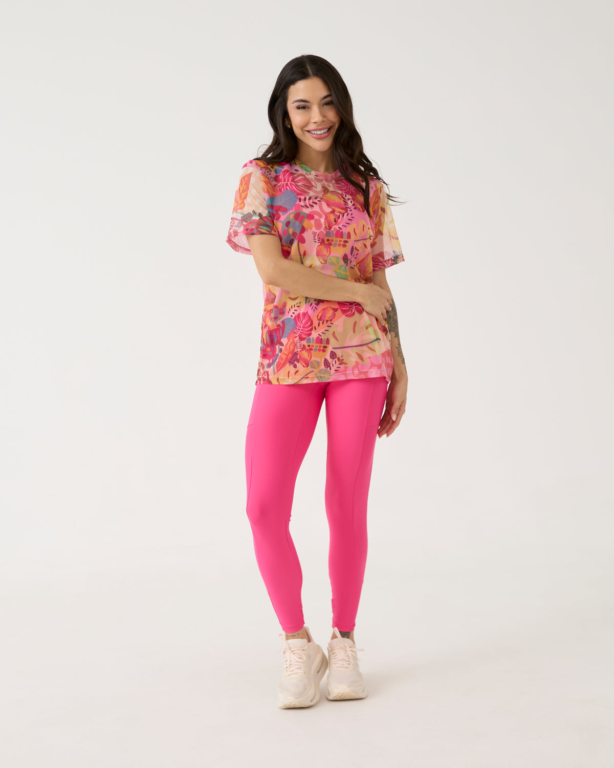 Camisão de Tule Estampado - Floral Pink