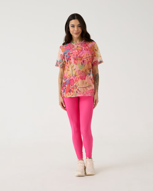 Camisão de Tule Estampado - Floral Pink