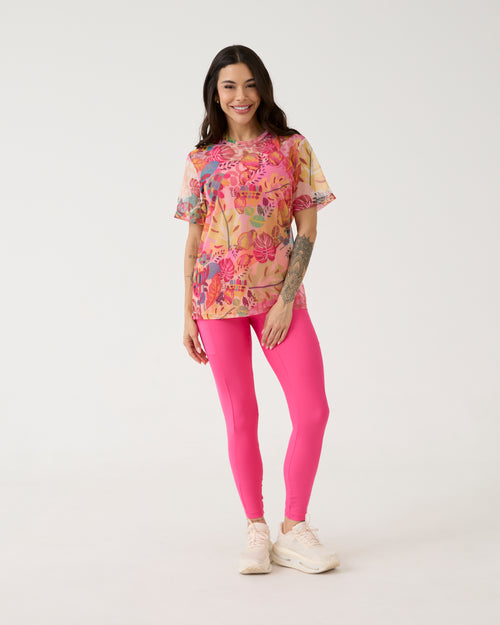 Camisão de Tule Estampado - Floral Pink