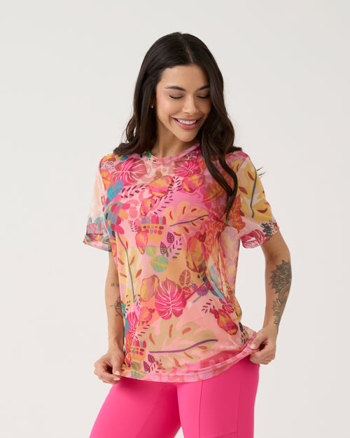 Camisão de Tule Estampado - Floral Pink