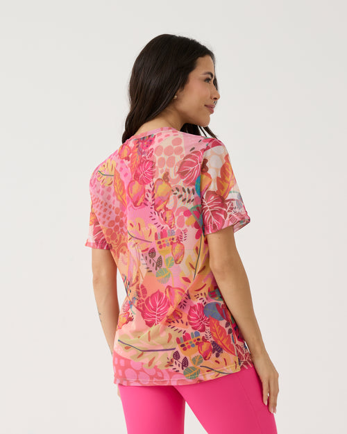 Camisão de Tule Estampado - Floral Pink