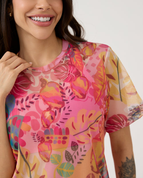 Camisão de Tule Estampado - Floral Pink