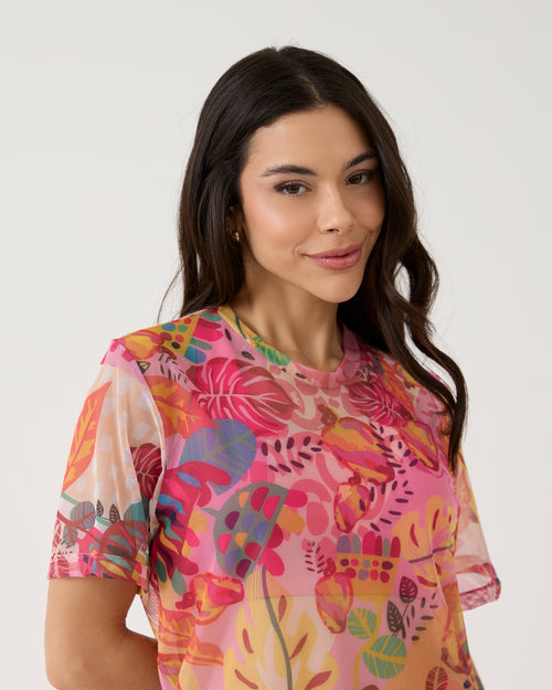 Camisão de Tule Estampado - Floral Pink