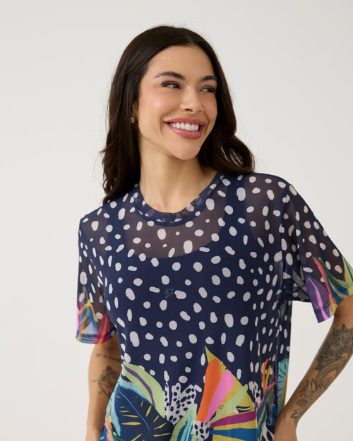 Camisão de Tule Estampado - Folhagem Colors