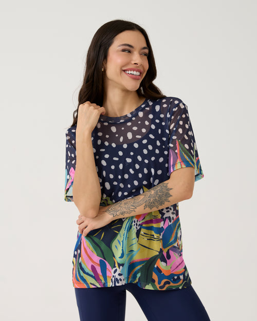 Camisão de Tule Estampado - Folhagem Colors