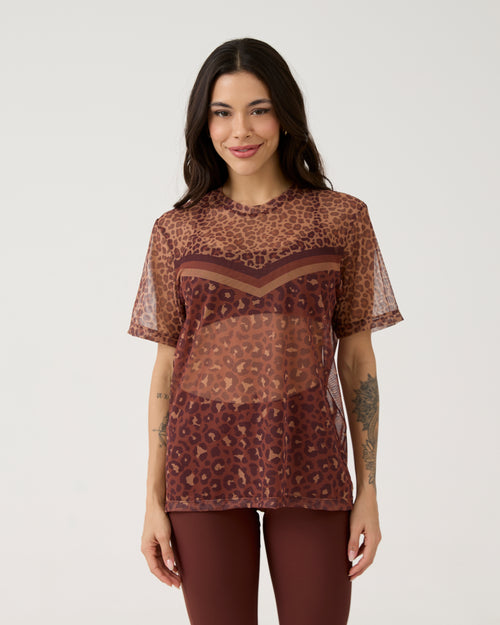 Camisão de Tule Estampado - Onça Chocolate