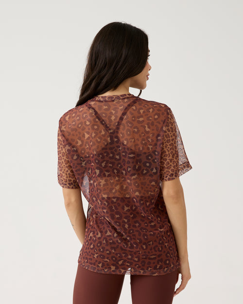 Camisão de Tule Estampado - Onça Chocolate