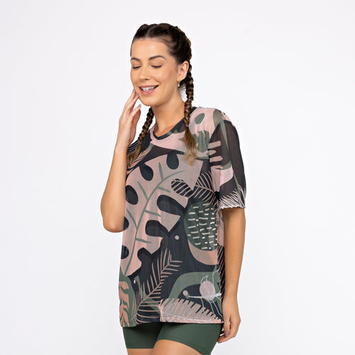 Camisão de Tule Estampado - Folhagem