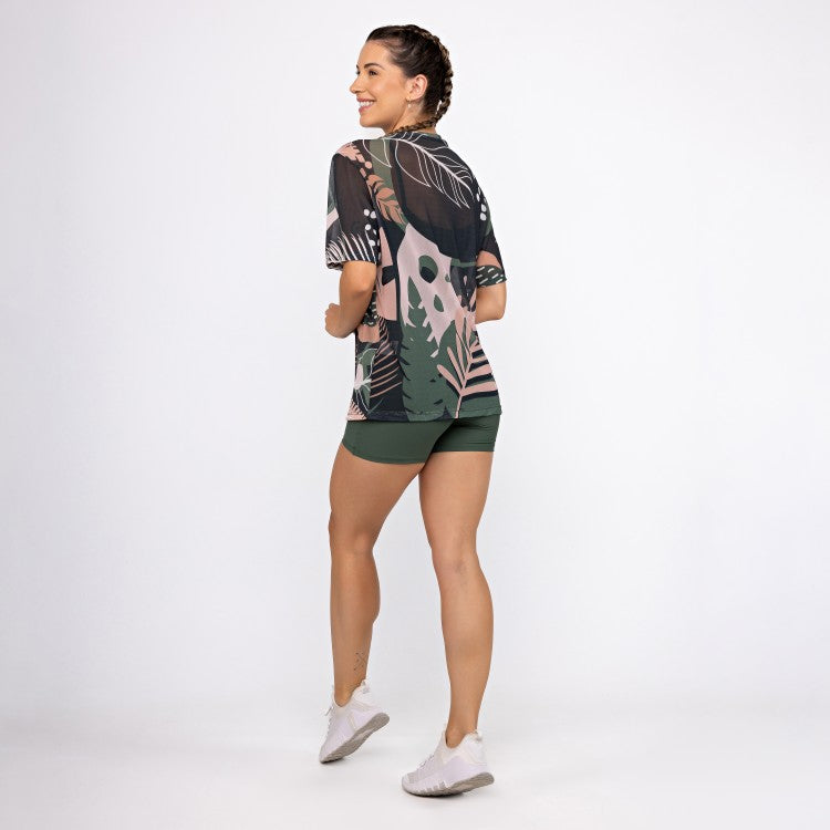 Camisão De Tule Estampado - Folhagem