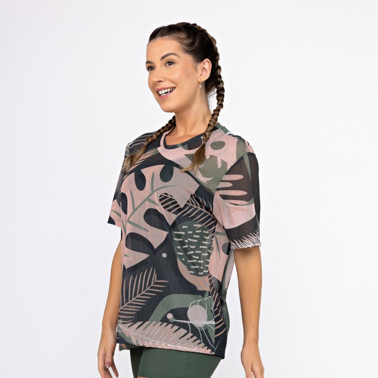 Camisão De Tule Estampado - Folhagem