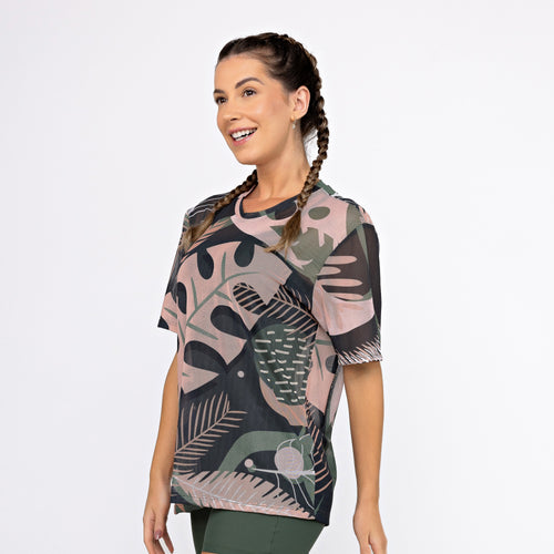 Camisão de Tule Estampado - Folhagem