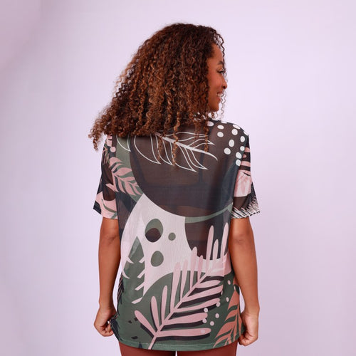 Camisão De Tule Estampado - Folhagem