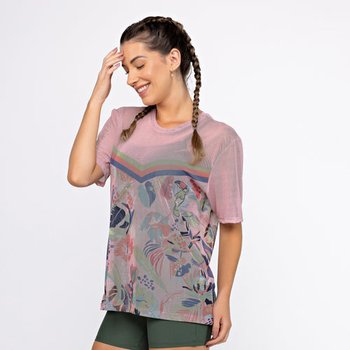 Camisão de Tule Estampado - Folhagem Tucano