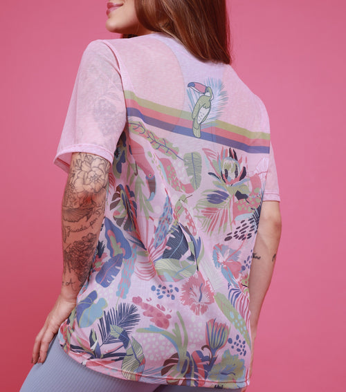 Camisão de Tule Estampado - Folhagem Tucano