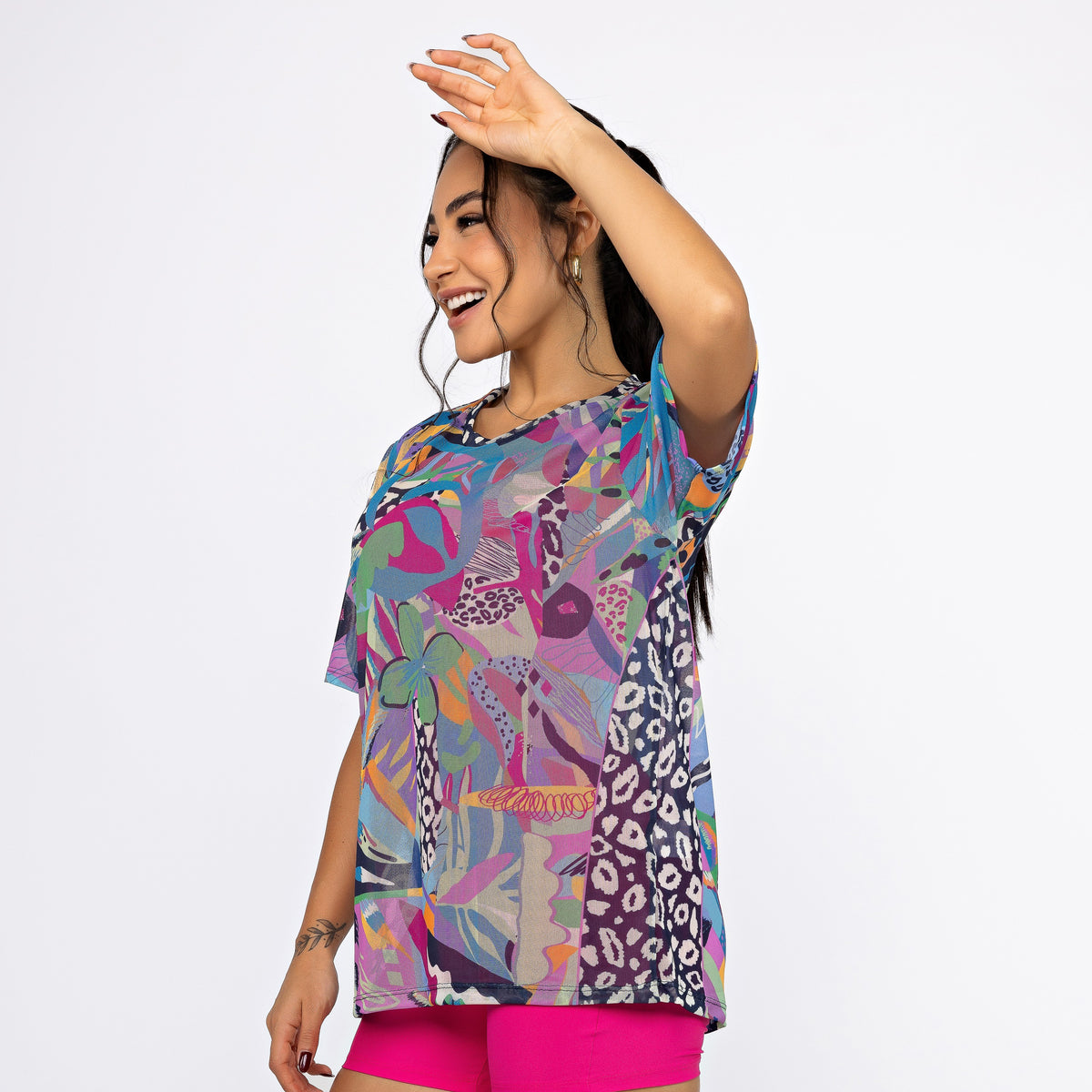 Camisão de Tule Estampado - Patch Tropic