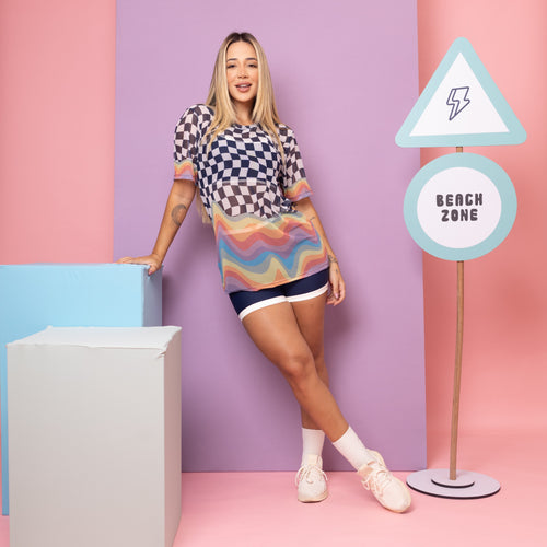 Camisão De Tule Estampado - Square Rainbow