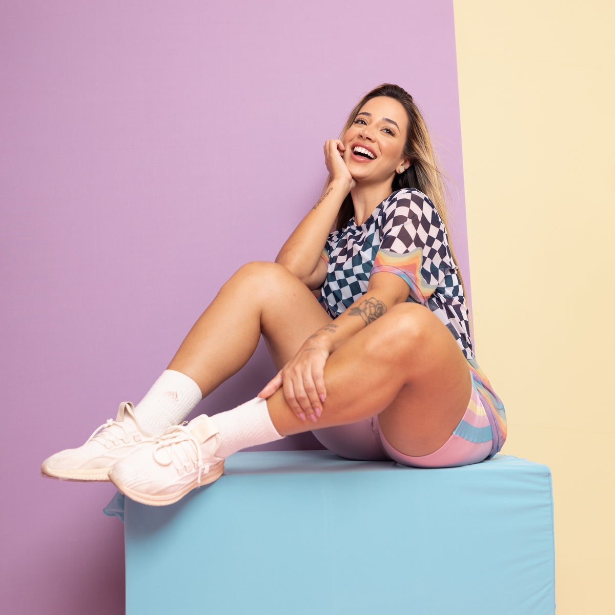 Camisão De Tule Estampado - Square Rainbow