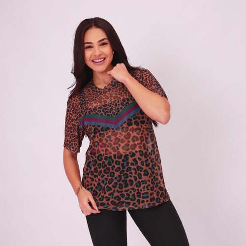 Camisão de Tule Estampado - Onça Color