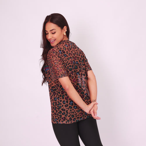 Camisão de Tule Estampado - Onça Color