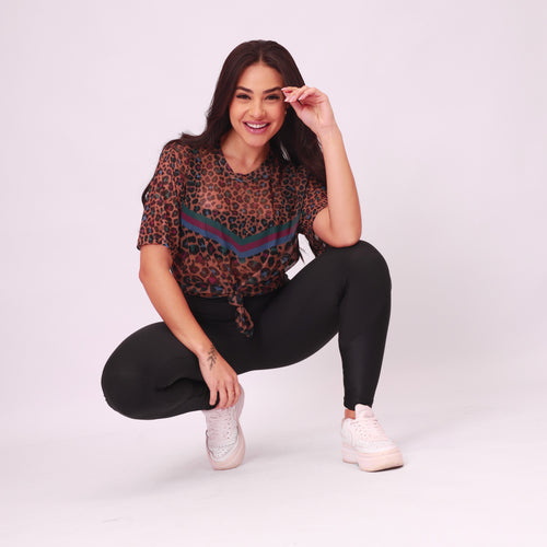 Camisão de Tule Estampado - Onça Color