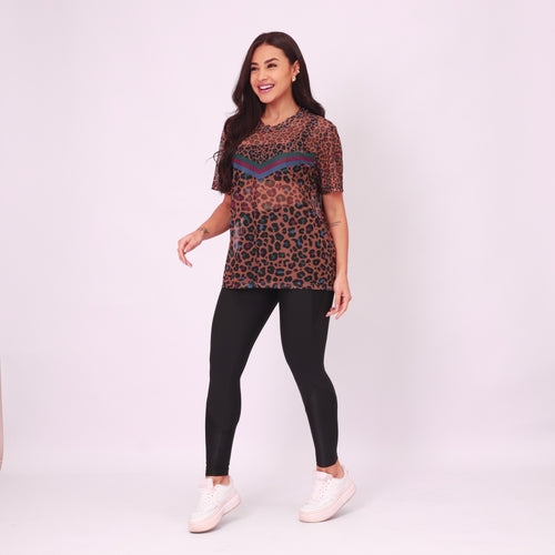 Camisão de Tule Estampado - Onça Color