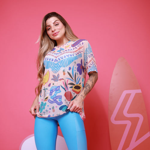 Camisão de Tule Estampado - Beach Waves