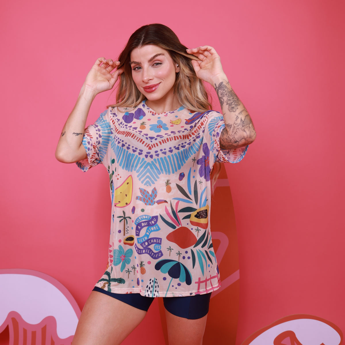 Camisão de Tule Estampado - Beach Waves