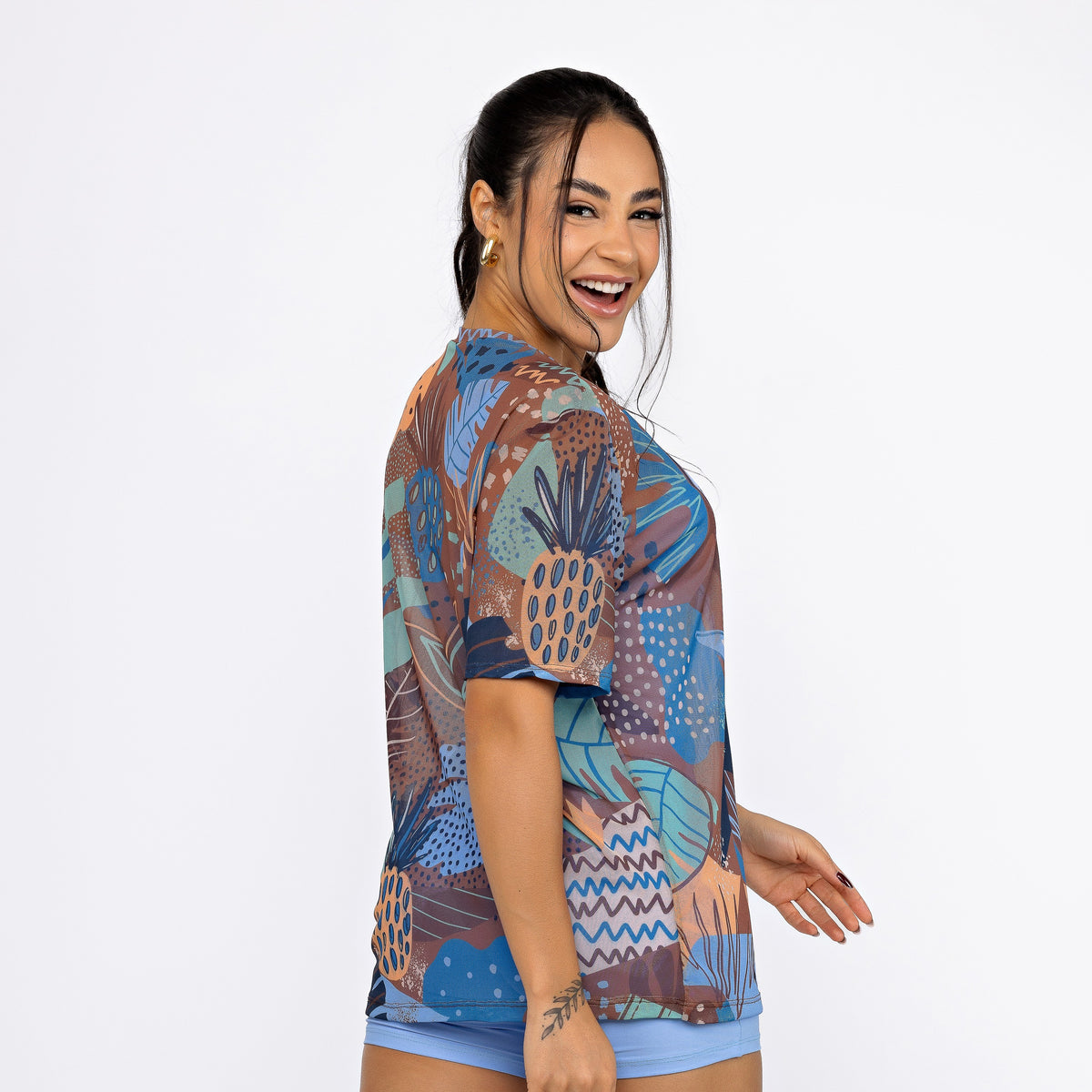 Camisão de Tule Estampado - Tropical Pineapple