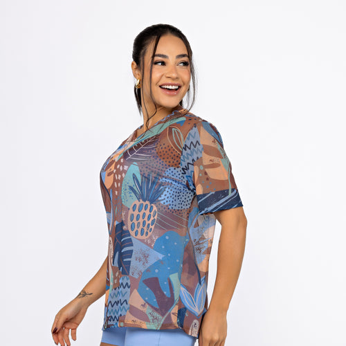 Camisão de Tule Estampado - Tropical Pineapple