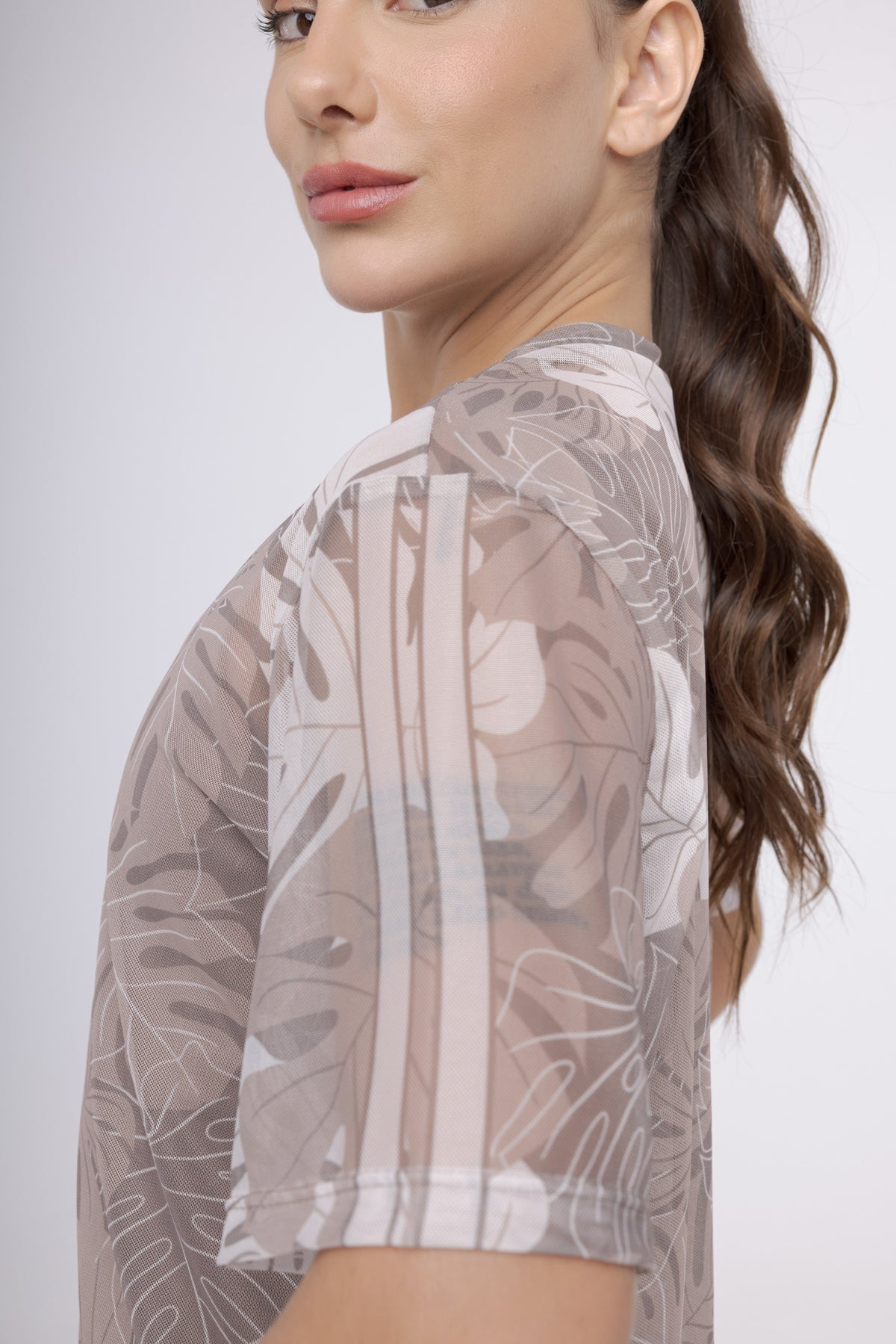 Camisão De Tule Estampado - Costela Nude