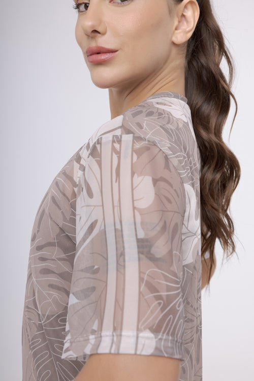 Camisão De Tule Estampado - Costela Nude