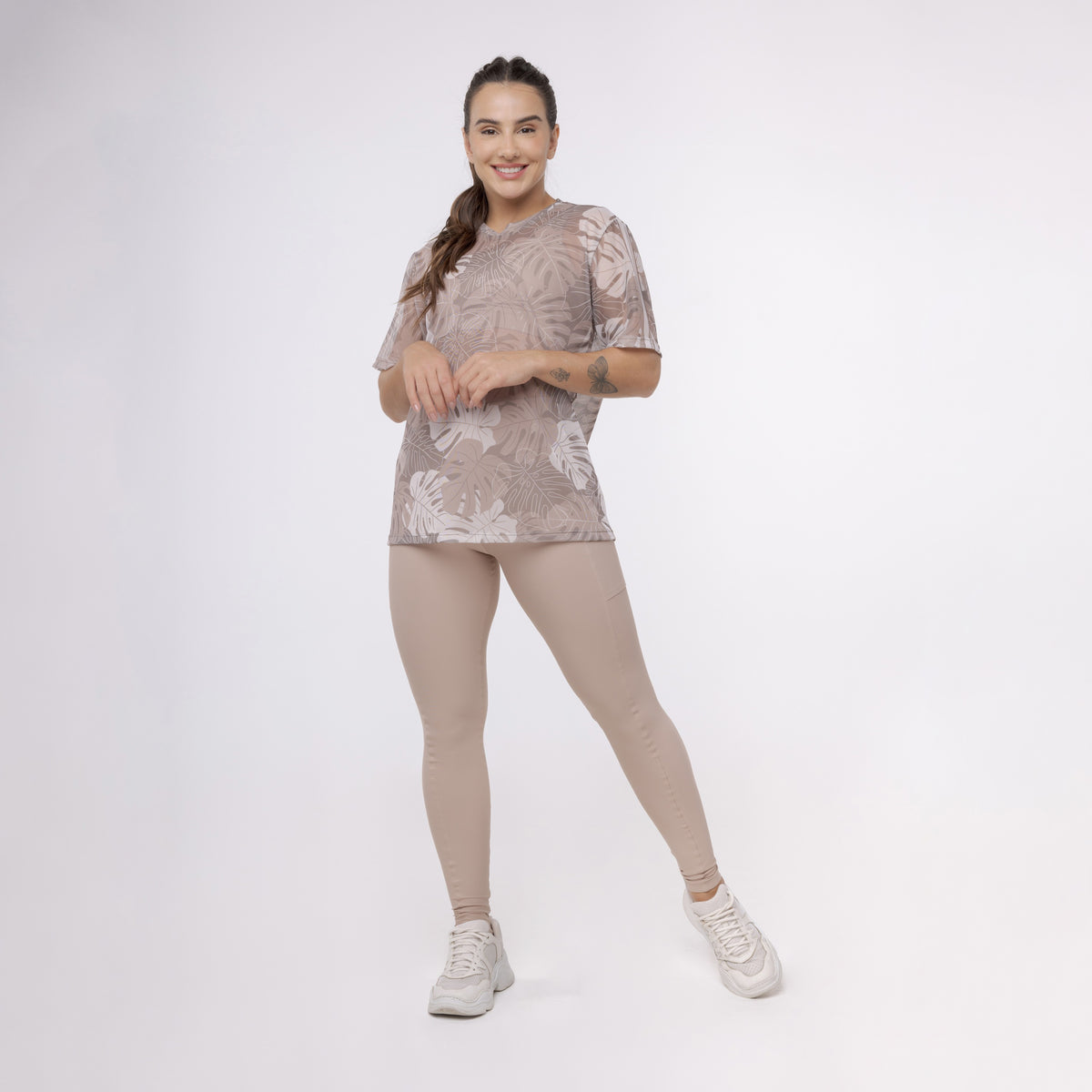 Camisão De Tule Estampado - Costela Nude