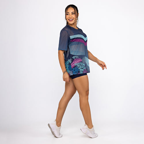 Camisão de Tule Estampado - Deep Ocean