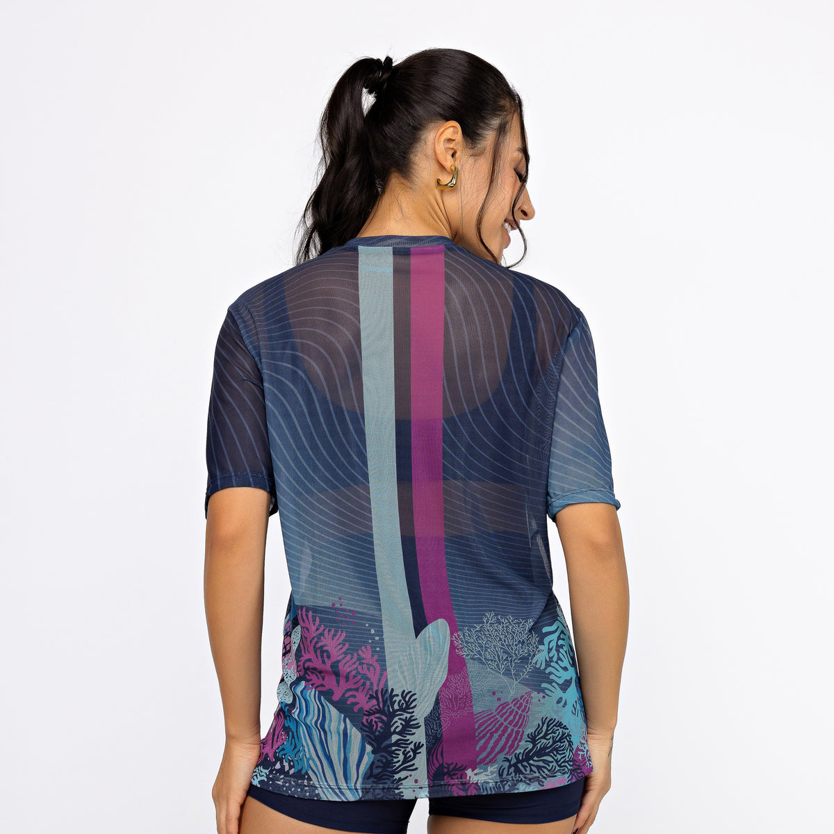 Camisão de Tule Estampado - Deep Ocean