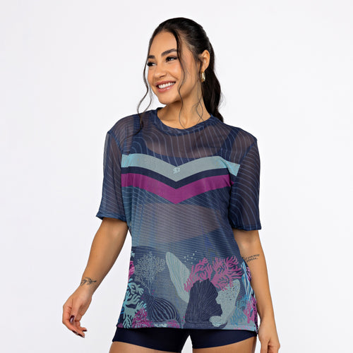 Camisão de Tule Estampado - Deep Ocean