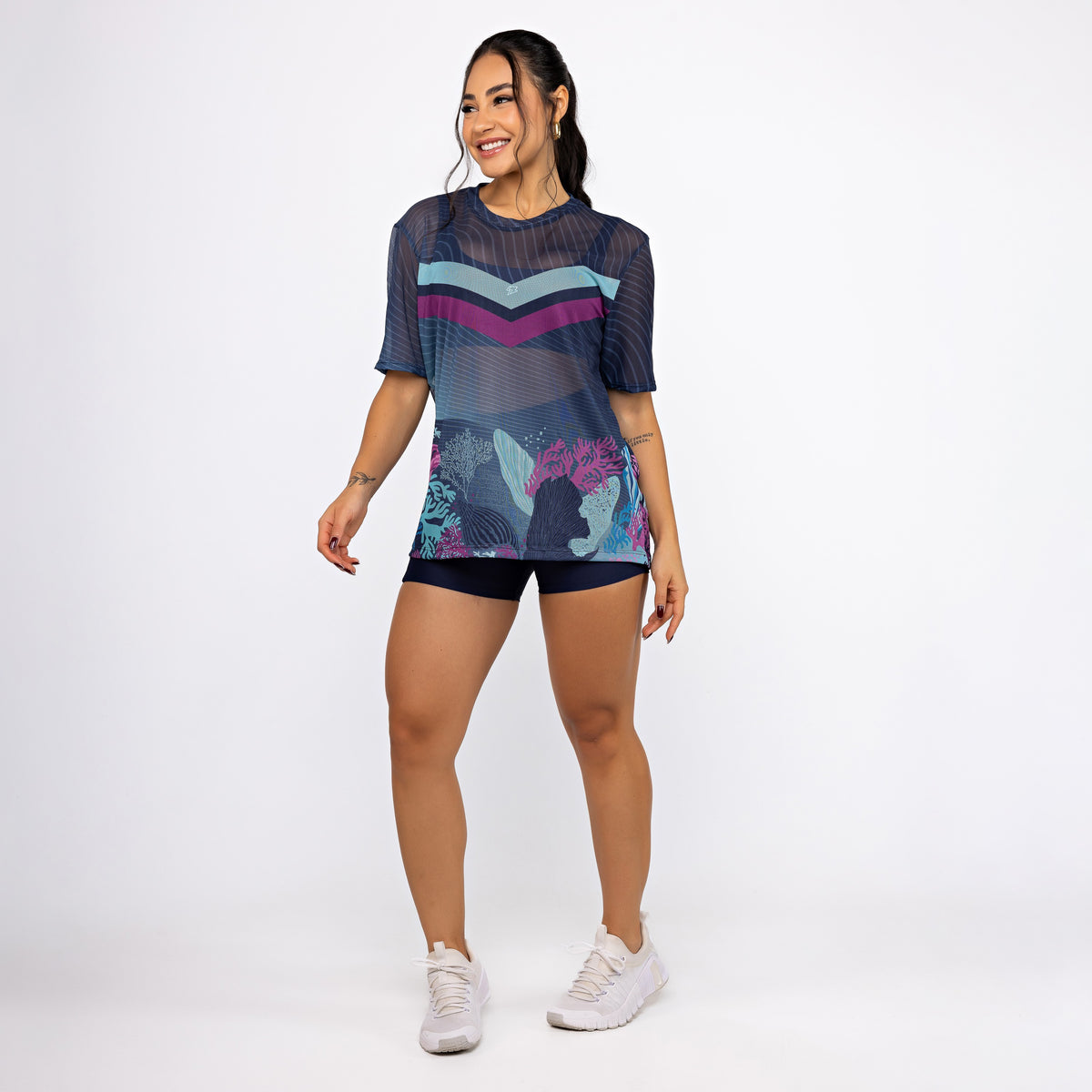 Camisão de Tule Estampado - Deep Ocean
