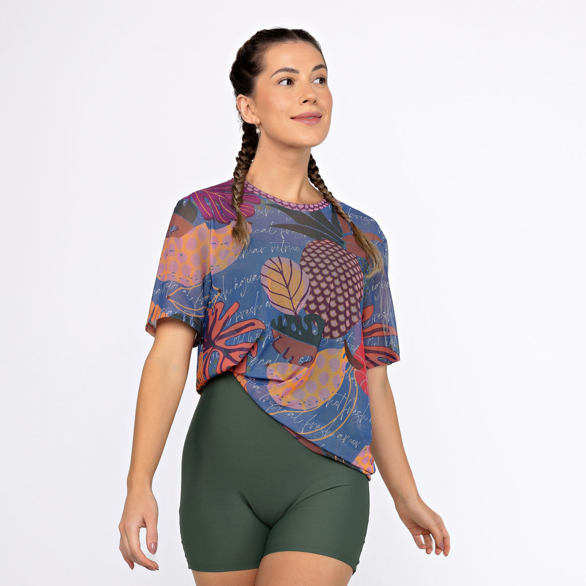 Camisão de Tule Estampado - Tropical Fresh