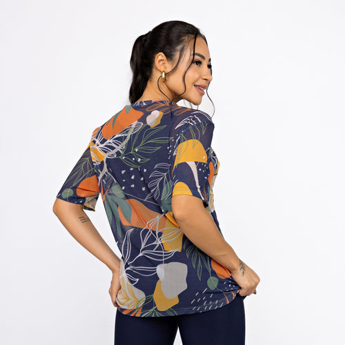 Camisão de Tule Estampado - Folhagem Aurora
