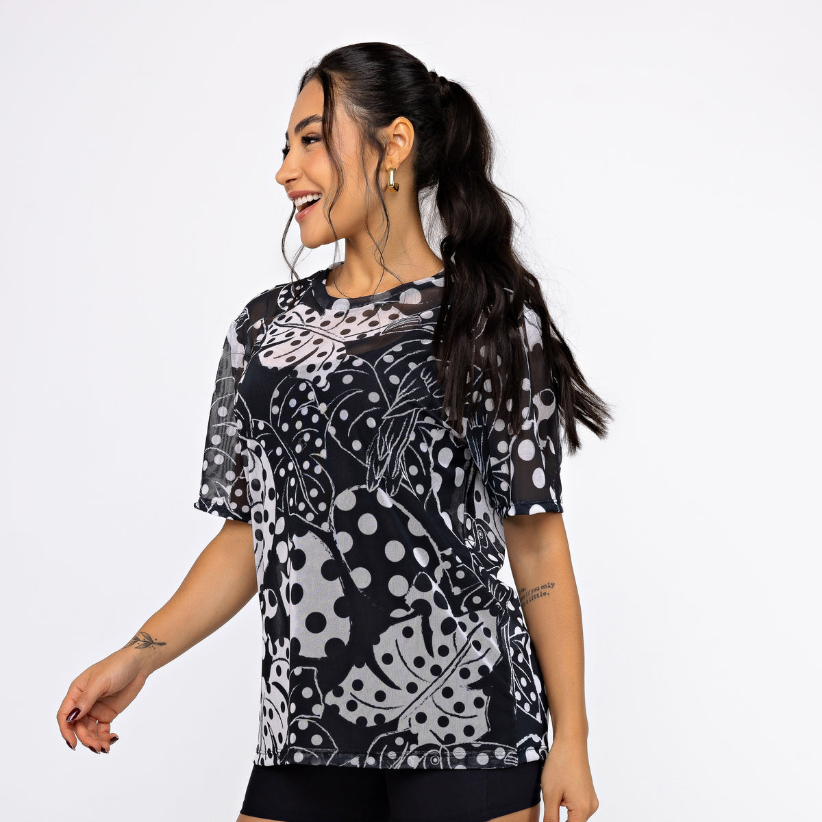 Camisão de Tule Estampado - Tucaju