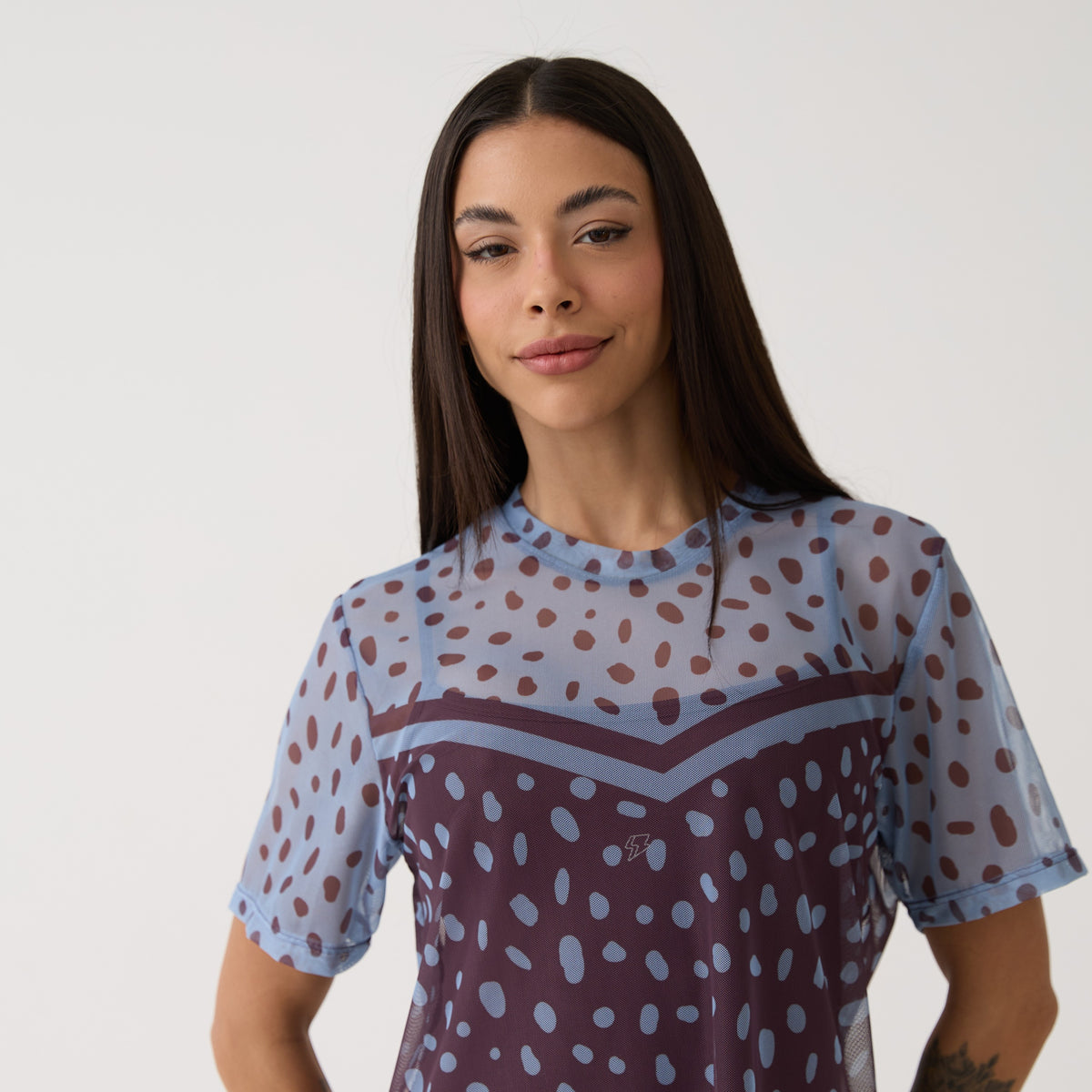 Camisão de Tule Estampado - Polka Dot