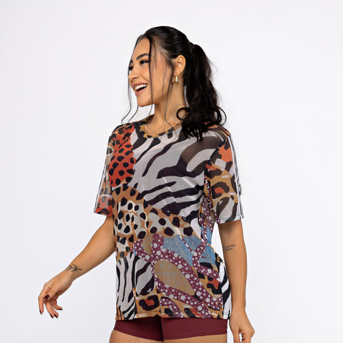 Camisão de Tule Estampado - Feras