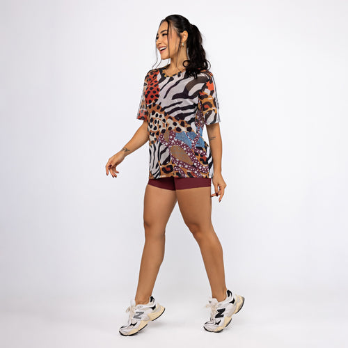 Camisão de Tule Estampado - Feras