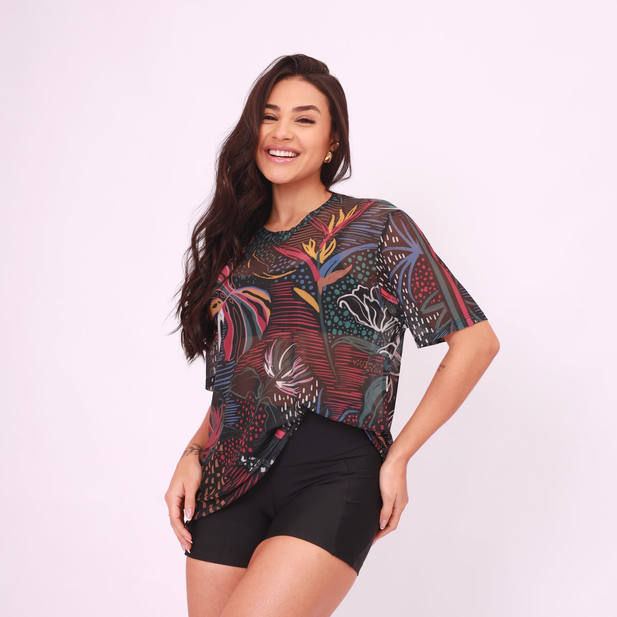 Camisão de Tule Estampado - Inverno Tropical