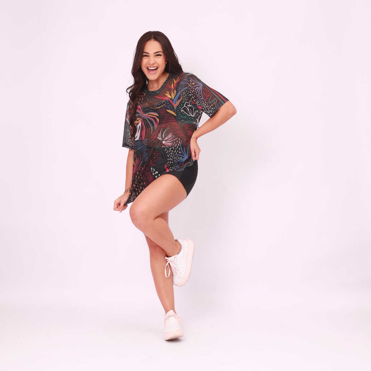 Camisão de Tule Estampado - Inverno Tropical